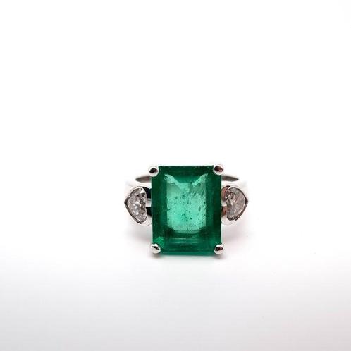 Ring - 18 karaat Witgoud Smaragd - Diamant, Sieraden, Tassen en Uiterlijk, Ringen
