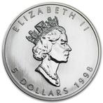 Canadian Maple Leaf 1 oz 1998 (591.359 oplage), Postzegels en Munten, Munten | Amerika, Zilver, Losse munt, Verzenden, Noord-Amerika