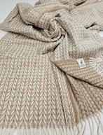 PLAID exclusief in katoen, camel en wit - 200x150cm - deken,, Antiek en Kunst