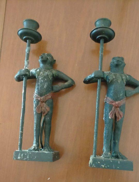 Maitland Smith - Kandelaber - Brons - Paar apen in vintage, Antiek en Kunst, Curiosa en Brocante