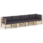 vidaXL 4-delige Loungeset met donkergrijze kussens bamboe, Verzenden, Nieuw, Hout, Loungeset
