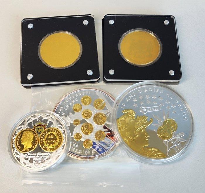 Tsjaad, Frankrijk. Lot de 3 Médailles et deux monnaies en Or, Postzegels en Munten, Munten en Bankbiljetten | Toebehoren