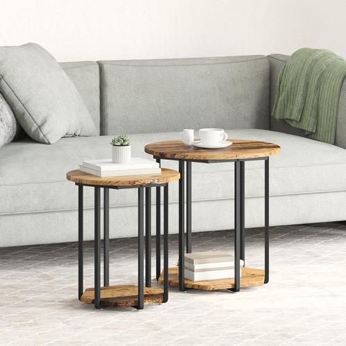 vidaXL Set van 2 Bijzettafels - Oud Hout en Metaal, Huis en Inrichting, Tafels | Bijzettafels, Nieuw, Verzenden