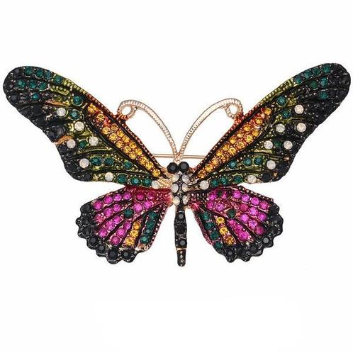 Fako Bijoux® - Broche - Vlinder - 76x44mm - Groen/Paars, Sieraden, Tassen en Uiterlijk, Broches, Verzenden