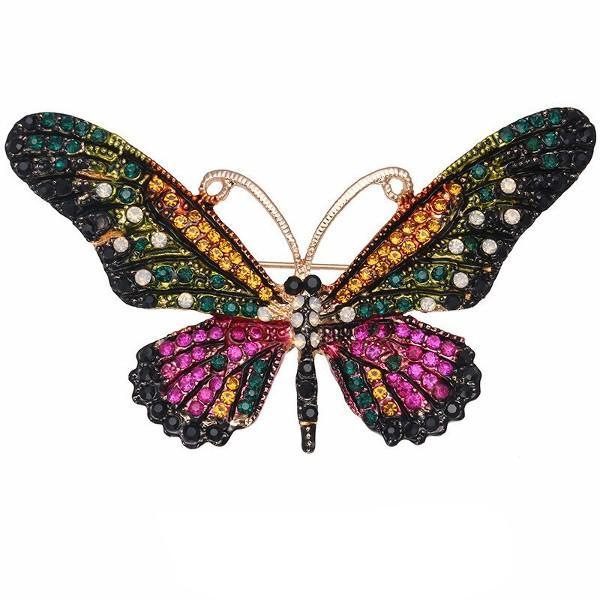 Fako Bijoux - Broche - Vlinder - 76x44mm - Groen/Paars, Sieraden, Tassen en Uiterlijk, Broches, Verzenden