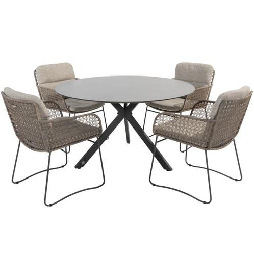 Aprilla Locarno dining tuinset 130 cm rond 5 delig Pure HPL, Tuin en Terras, Tuinsets en Loungesets, Nieuw, Ophalen of Verzenden