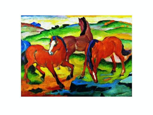 Kunstdruk Franz Marc - Die großen roten Pferde 71x56cm, Huis en Inrichting, Woonaccessoires | Schilderijen, Tekeningen en Foto's