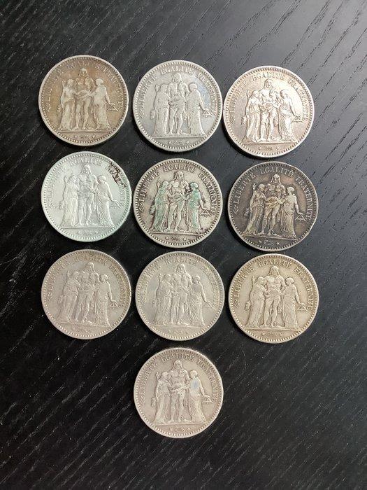 Frankrijk. 5 Francs 1873/1875 Hercule (10 munten) (Zonder, Postzegels en Munten, Munten | Europa | Euromunten