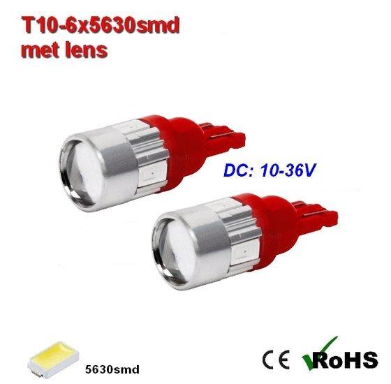 2x -T10 led lamp  met 6 x 5630smd  Rood 10 tot 36Volt, Auto diversen, Auto-accessoires, Verzenden