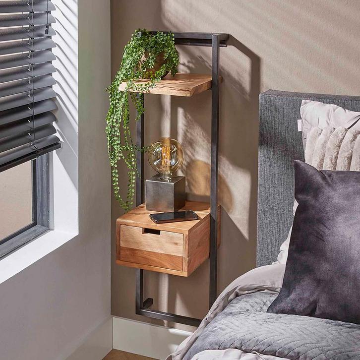 *WOONWINKEL* Zwevend Nachtkastje Hoog Acaciahout, Huis en Inrichting, Slaapkamer | Nachtkastjes, Nieuw, Verzenden