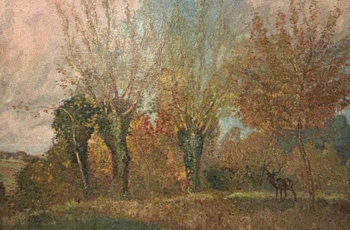 Richard Ranft (1862-1931) - Cerf dans la clairière automnale, Antiek en Kunst, Kunst | Schilderijen | Klassiek