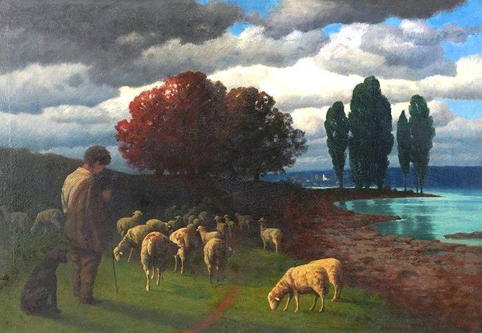 Hermann Traugott Rüdisühli (1864-1944) - Abendläuten -, Antiek en Kunst, Kunst | Schilderijen | Klassiek