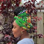 Afrikaanse Groen bloemen hoofddoek - headwrap, Nieuw, Ophalen of Verzenden