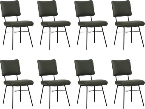 Set van 8 Donkergroene leren industriële design eetkamerstoe, Huis en Inrichting, Stoelen, Vijf, Zes of meer stoelen, Overige kleuren