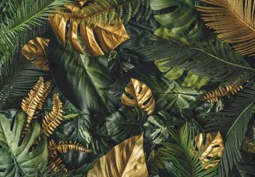 Bladeren behang Groen Goud, ook op maat , Fotobehang4you