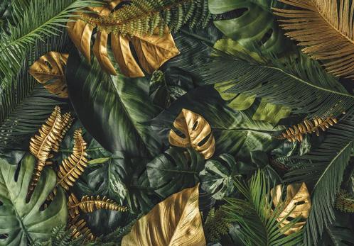 Bladeren behang Groen Goud, ook op maat , Fotobehang4you, Huis en Inrichting, Stoffering | Behang, Verzenden
