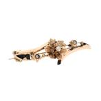 Vintage gouden bloemen broche met parel (gouden sieraden), Sieraden, Tassen en Uiterlijk, Broches, Gebruikt, Overige kleuren, Ophalen of Verzenden