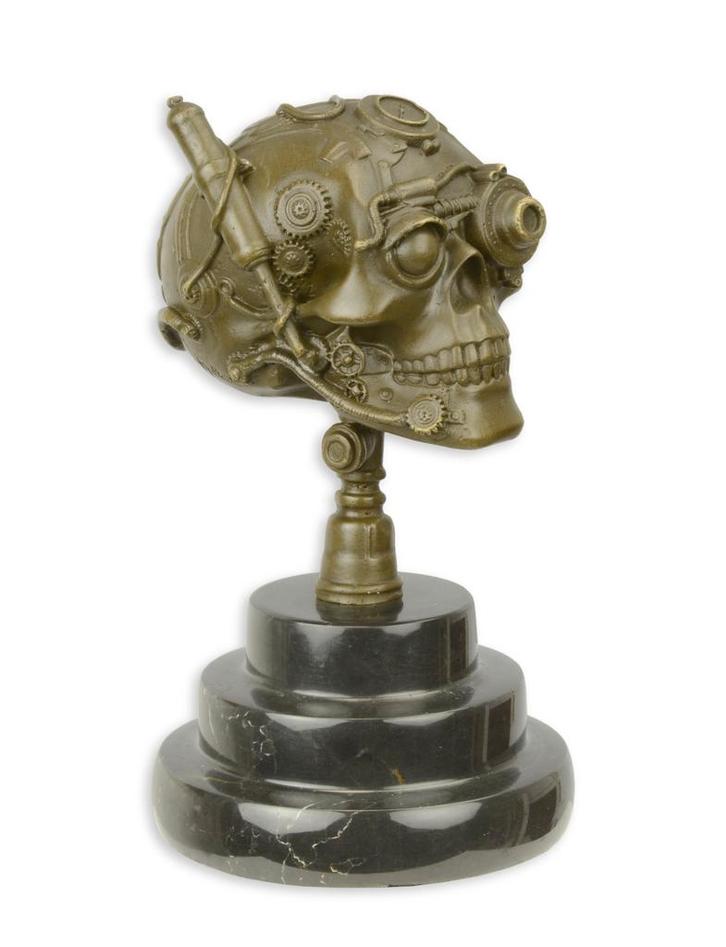EEN BRONZEN STEAMPUNK BEELD VAN EEN SCHEDEL (Interieur), Antiek en Kunst, Kunst | Beelden en Houtsnijwerken, Verzenden