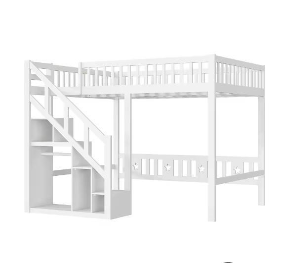 Houten kinderbed 90x200 cm met opbergtrap en valbeveiliging, Huis en Inrichting, Slaapkamer | Stapelbedden en Hoogslapers, Nieuw