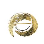 Vintage bicolor fantasie broche met parel en diamant (goud), Sieraden, Tassen en Uiterlijk, Broches, Gebruikt, Overige kleuren