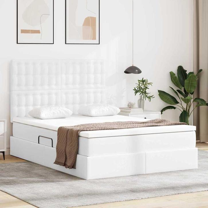vidaXL Opslag bed met matras met opslag Puur Wit 140 x 190, Huis en Inrichting, Slaapkamer | Bedden, Wit, Nieuw, Overige materialen