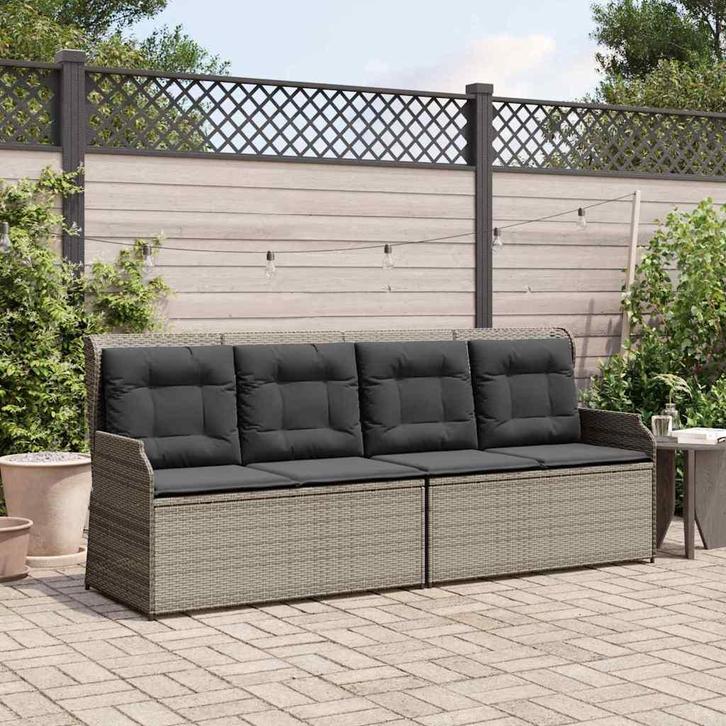 vidaXL Tuinbank met kussen Grijs Poly riet, Tuin en Terras, Tuinsets en Loungesets, Nieuw, Rotan, Verzenden