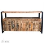 Badkamermeubel mangohout met zwart metaal 135 x 81 x 45 cm, Huis en Inrichting, Badkamer | Badkamermeubels, Nieuw, Verzenden