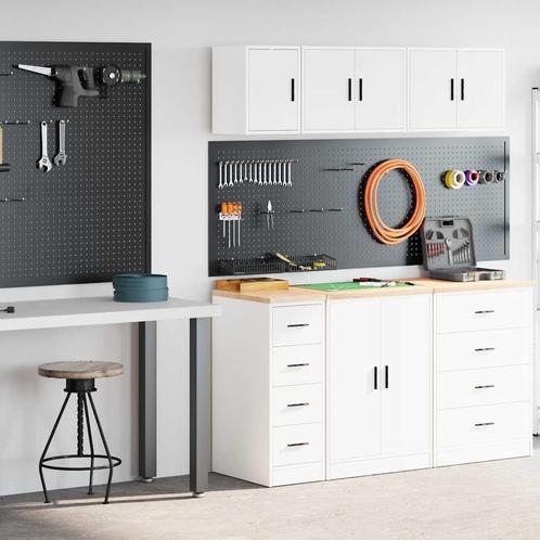 vidaXL Garagekasten 2 st spaanplaat wit, Huis en Inrichting, Kasten | Stellingkasten, Nieuw, Verzenden