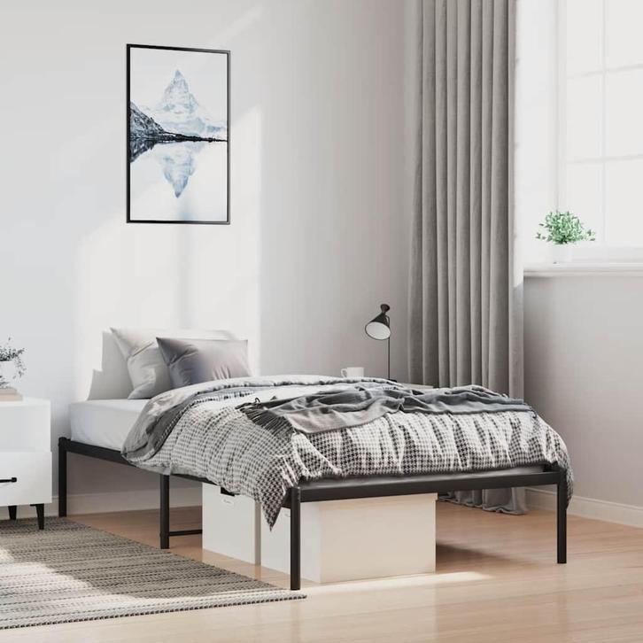 vidaXL Bedframe metaal zwart 100x190 cm, Huis en Inrichting, Slaapkamer | Bedden, 100 cm, 190 cm of minder, Zwart, Eenpersoons