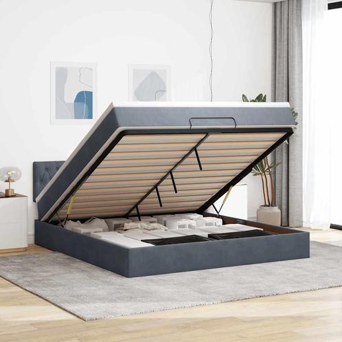 vidaXL Ottoman bed met matras en LEDs 160x200cm fluweel, Huis en Inrichting, Slaapkamer | Bedden, 160 cm, 200 cm, Grijs, Tweepersoons