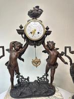 Klok en garnituur set (3) - Zinklegering, Marmer, Messing -, Antiek en Kunst, Antiek | Klokken