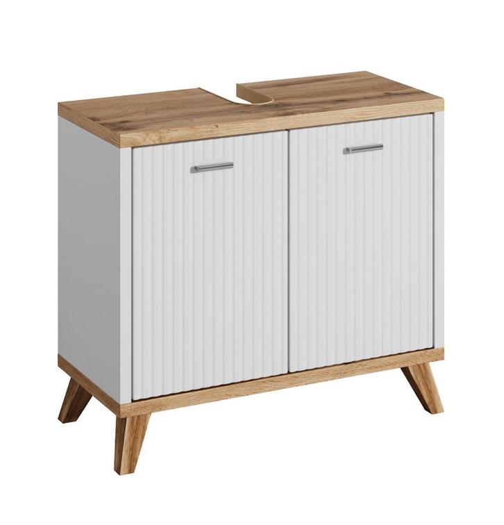 Wastafelkast Colima 60 x 28 x 54 cm Eiken Wit Badkamerkast, Huis en Inrichting, Badkamer | Badkamermeubels, Nieuw, Wastafelkast