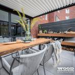 Suar boomstamtafel boomstam tafel eiken hout unieke boomstam, Metaal, 100 tot 150 cm, Verzenden, Industrieel landelijk op maat gemaakt boomstamtafel