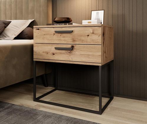 Meubella Nachtkastje eiken 60 cm lade metalen onderstel, Huis en Inrichting, Slaapkamer | Nachtkastjes, Nieuw, Verzenden