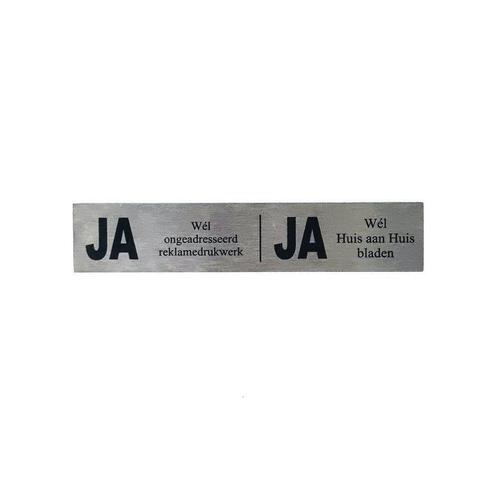 JA|JA reclamebordje 12,5x2,5 cm. - RVS, Tuin en Terras, Brievenbussen, Nieuw, Verzenden
