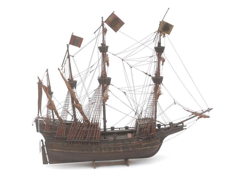 Een modelschip, driemaster met fok, Holland, 20e eeuw, Hobby en Vrije tijd, Modelbouw | Boten en Schepen, Gebruikt