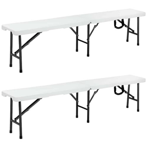Bierbanken set van 2 stuks Kunststof Wit - 180cm (Tafels), Tuin en Terras, Tuintafels, Nieuw, Verzenden