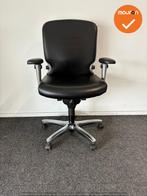 Haworth Comforto 77 - Zwarte leren bekleding - Chroom voetkr, Werkplek, Ophalen of Verzenden, Gebruikt, Stoel