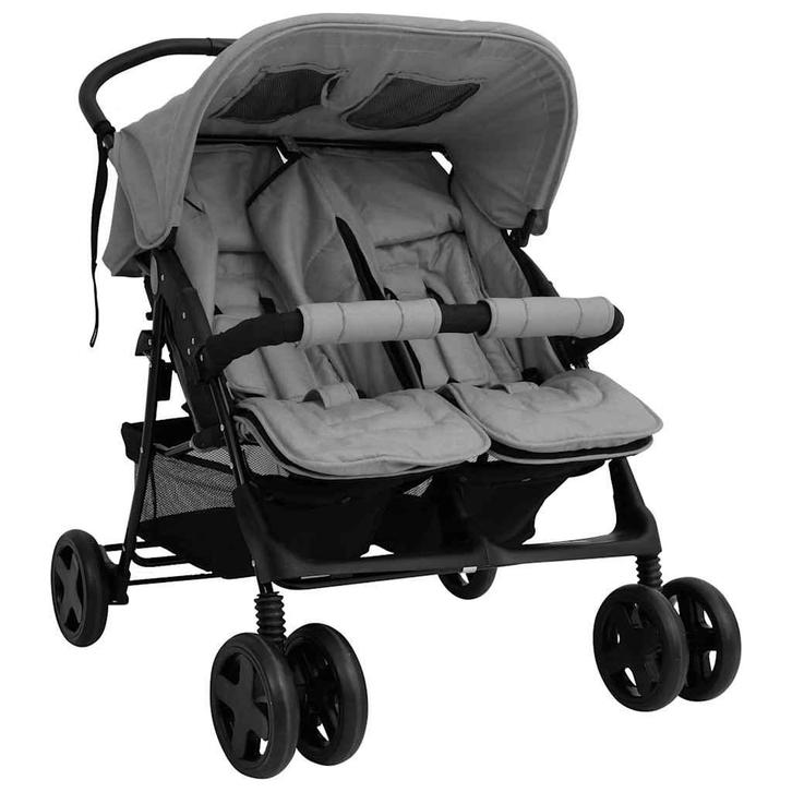 vidaXL Tweelingkinderwagen staal lichtgrijs, Kinderen en Baby's, Kinderwagens en Combinaties, Nieuw, Verzenden