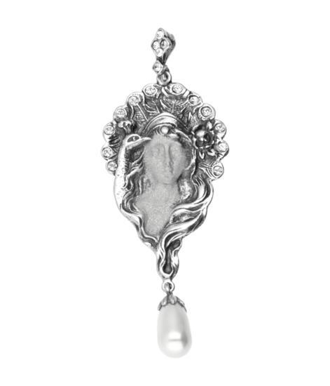 Zilveren Vrouwengezicht met swarovski en parel Art Nouvea..., Sieraden, Tassen en Uiterlijk, Kettinghangers, Verzenden