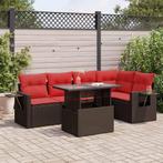 vidaXL 6-delige Loungeset met kussens poly rattan acacia, Verzenden, Nieuw, Rotan, Loungeset