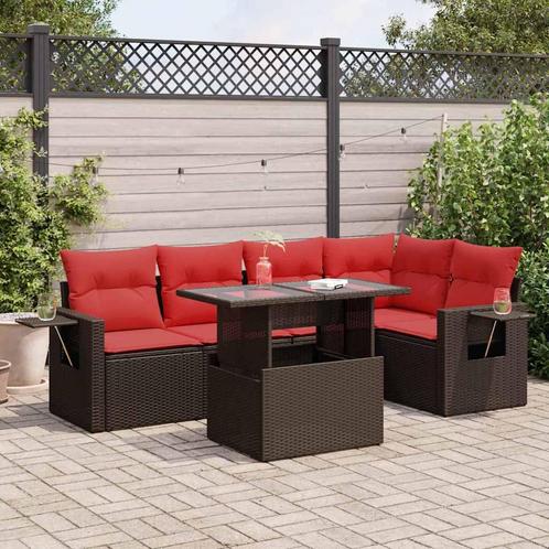 vidaXL 6-delige Loungeset met kussens poly rattan acacia, Tuin en Terras, Tuinsets en Loungesets, Loungeset, Nieuw, Rotan, Verzenden