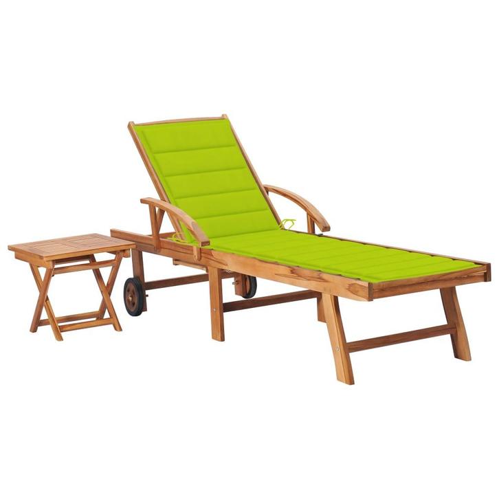 vidaXL Ligbed met tafel en kussen massief teakhout, Tuin en Terras, Ligbedden, Nieuw, Verzenden