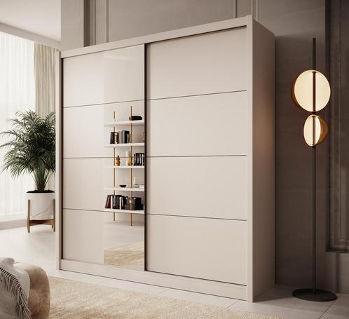 Meubella | Kledingkast 205cm beige Garderobekast Met spiegel, Huis en Inrichting, Kasten | Vitrinekasten, 50 tot 75 cm, Nieuw