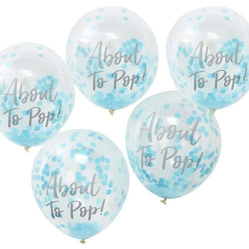 Blauwe Confetti Ballonnen About To Pop 30cm 5st, Hobby en Vrije tijd, Feestartikelen, Nieuw, Verzenden