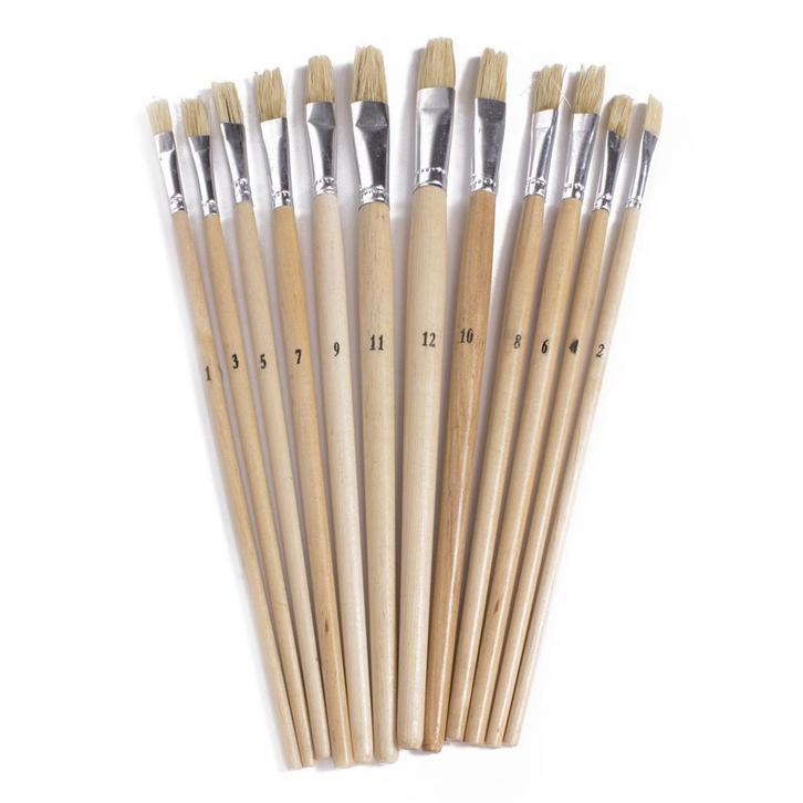 Benson Penseelset - Platte kwasten - 12 maten - Voor jong..., Hobby en Vrije tijd, Schilderen, Nieuw, Ophalen of Verzenden