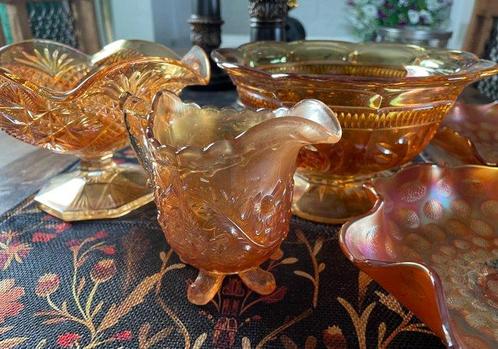 Kom op een voet (5) - Glas-in-lood - Vintage amber glas, Antiek en Kunst, Curiosa en Brocante