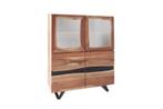 Massief dressoir AMAZONAS 140cm acacia metalen vitrinekast, Ophalen of Verzenden, Nieuw