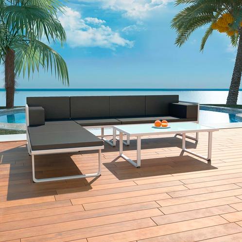 vidaXL 4-delige Loungeset met kussens aluminium zwart, Tuin en Terras, Tuinsets en Loungesets, Loungeset, Nieuw, 4 zitplaatsen