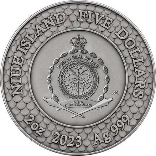 Niue. 5 Dollars 2023 Black Pearl and Dragon - Divine Pearls, Postzegels en Munten, Munten | Europa | Niet-Euromunten